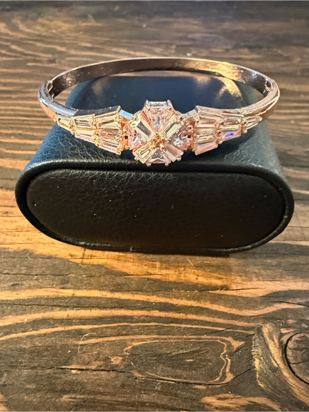 Gold Plated Rose Gold Crystal Accent Women's Bangle Bracelet for Women